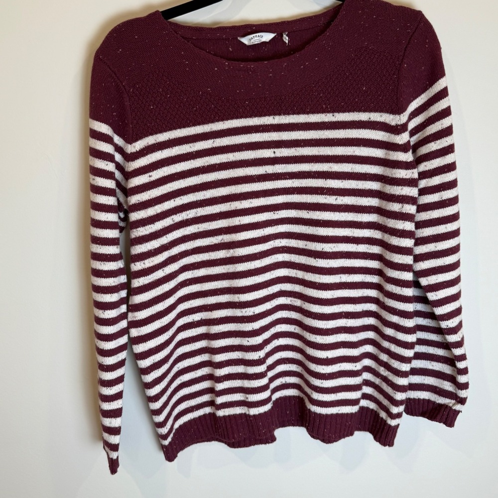 Fat Face Womens Striped Crewneck Knit Sweater, Burgundy‎ & White, Casual